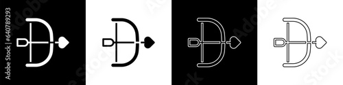 Set Bow and arrow icon isolated on black and white background. Cupid symbol. Love sign. Happy Valentines day. Vector