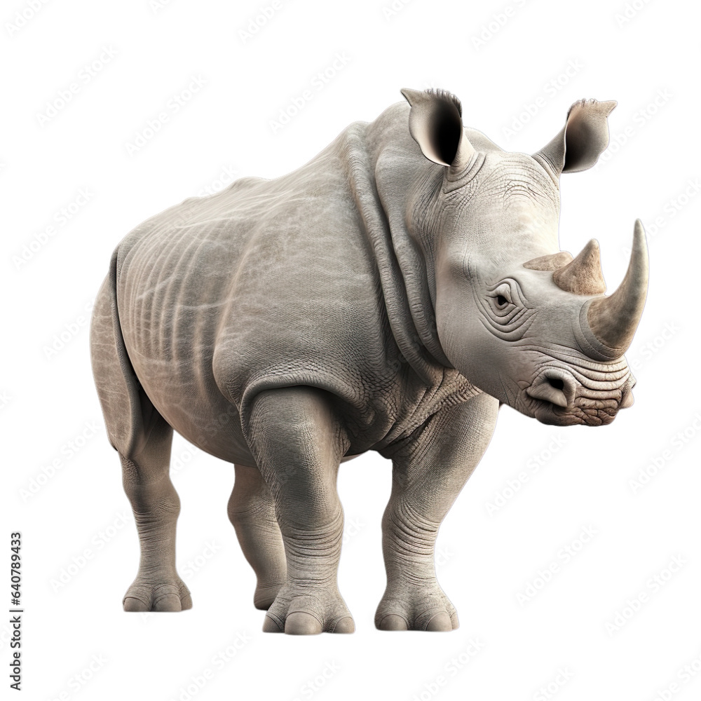Fototapeta premium Rhino 3d render character, Hyper Realistic isolated on transparent background.