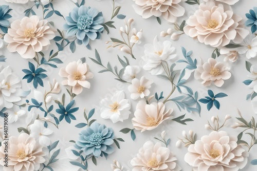 a floral pattern inspired by the elegance of vintage porcelain china, with delicate, hand-painted flowers in soft, muted hues - AI Generative