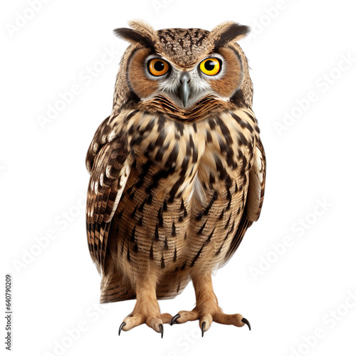 Owl 3d render character, Hyper Realistic isolated on transparent background.