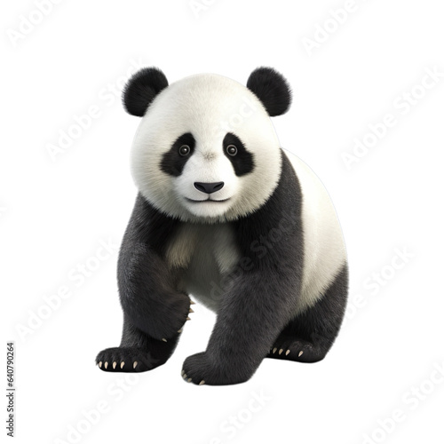 Hyper Realistic 3d render Panda isolated on transparent background.