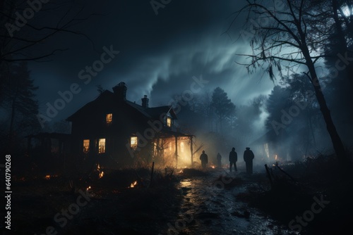 terrifying haunted house at night on halloween