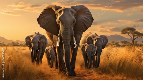  a herd of elephants walking across a dry grass covered field. generative ai
