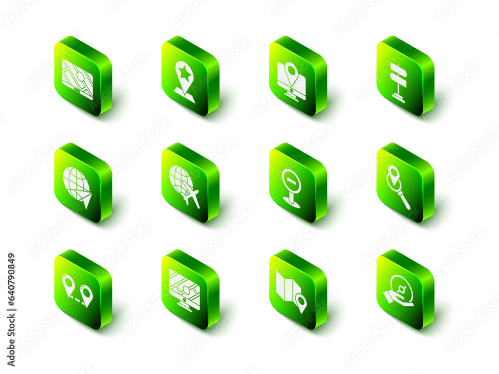 Set Map pointer with star, Monitor location marker, Road traffic sign, Search, Compass, Stop, Folded map and icon. Vector Set Map pointer with star, Monitor location marker, Road traffic sign, Search, Compass, Stop, Folded map and icon. Vector