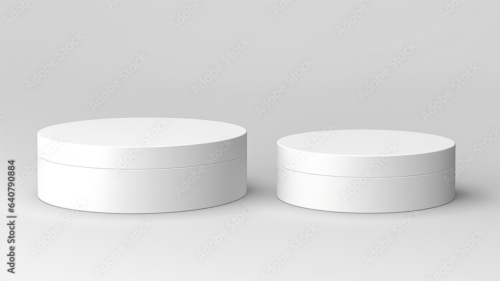 White round closed boxes 3d mockup on the white background. White round closed boxes 3d mockup on the white background.
