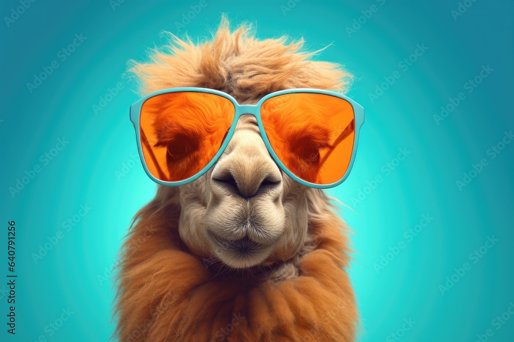 Portrait of camel with sunglasses on