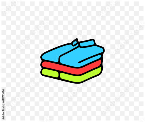 Stack of folded clothes, shirts and t-shirts, colored graphic design. Clothing, apparel, garment, laundry, ironing and ironing clothes, vector design and illustration