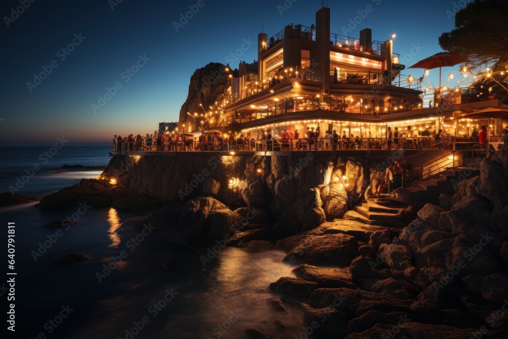 a mediterranean village at sunset on the coast