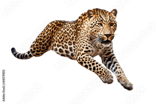 Jumping Leopard Isolated on Transparent Background - Generative AI