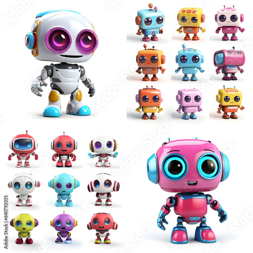 3D icons about AI   made it cute robot   colourful and amazing   do variety model in set   isolated on white background