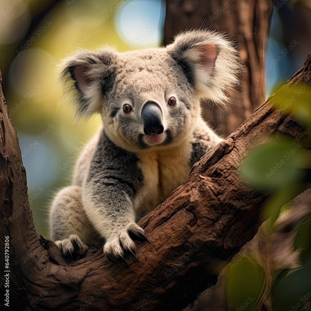 Obraz premium portrait of a beautiful cute koala on a eucalyptus tree in australia