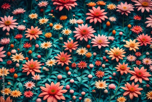 Wallpaper Mural a floral pattern that plays with the concept of scale, where miniature flowers grow alongside oversized blossoms, creating a surreal and whimsical landscape - AI Generative Torontodigital.ca
