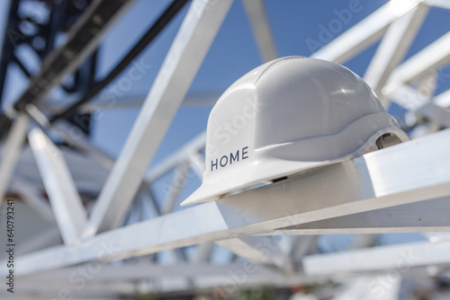 construction safety helmet at the construction site. protection concept at work