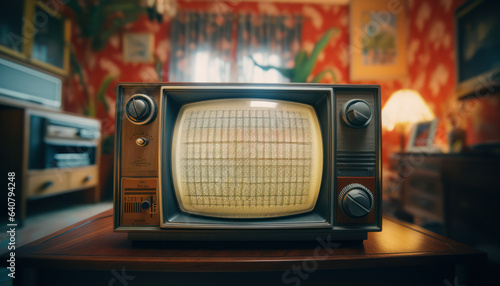 Photo of an vintage television set on a table