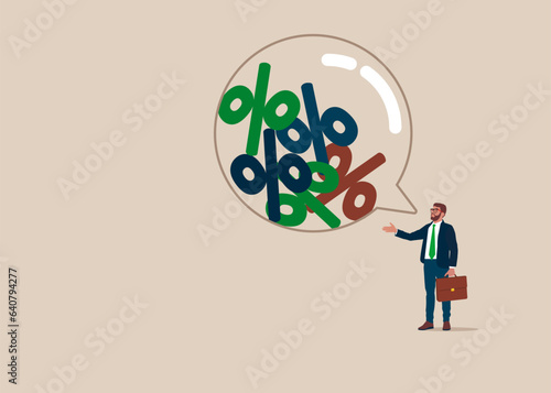 Speech bubble filled with percentage. Interest, financial and mortgage rates. Vector illustration