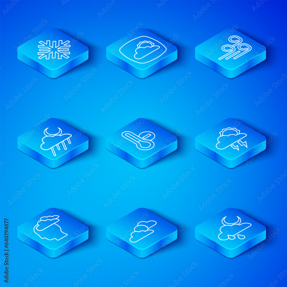Set line Man having headache, Meteorology thermometer, Sun and cloud weather, Storm, Windy, Cloud with rain moon, Snowflake and icon. Vector Set line Man having headache, Meteorology thermometer, Sun and cloud weather, Storm, Windy, Cloud with rain moon, Snowflake and icon. Vector