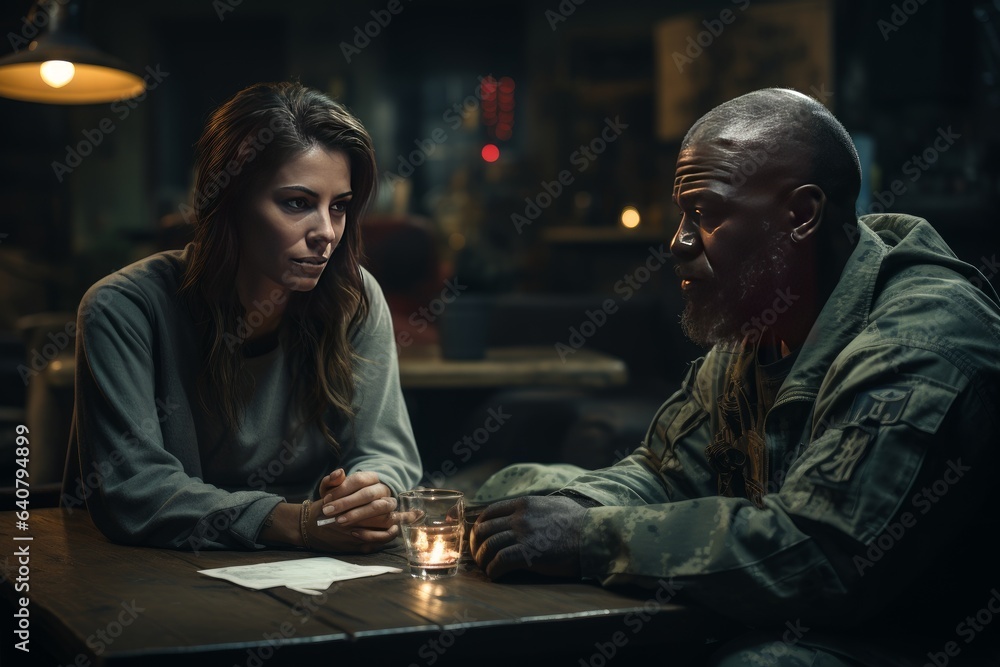 soldier with ptsd mental illness talking to a psychologist soldier with ptsd mental illness talking to a psychologist