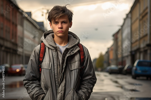 portrait of a young teenage boy standing in the street © wernerimages