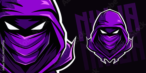 Purple Ninja Assassin Vector Graphic: Logo, Mascot, Illustration, Vector Graphic for Sport and E-Sport Gaming Teams, Deadly Ninja Mascot head
