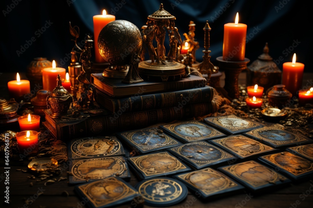 tarot cards in a fortune teller's consultation