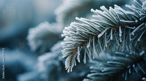 Photo of a snow-covered pine tree up close. Christmas Background.