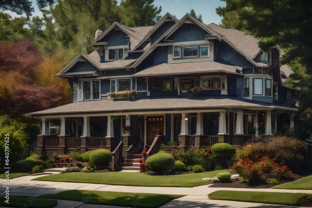 a quiet suburb of a charming craftsman-style home - AI Generative a quiet suburb of a charming craftsman-style home - AI Generative