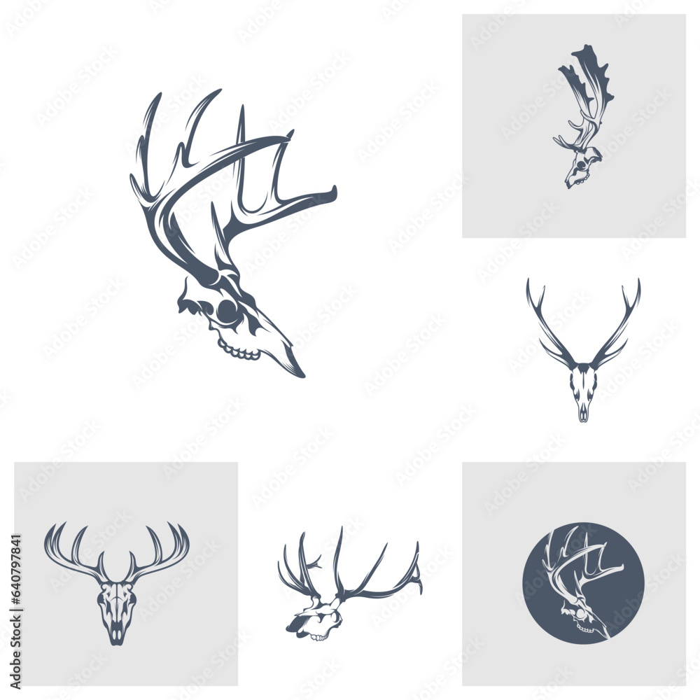 Set of Head Deer bone vector illustration design. Head Deer logo design Template.
