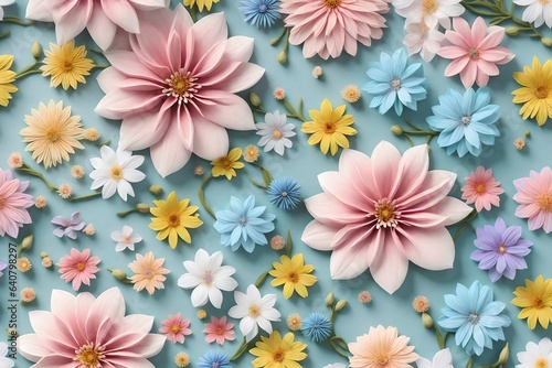 a seamless floral pattern inspired by a tranquil garden in full bloom, with a focus on pastel colors and delicate petals - AI Generative