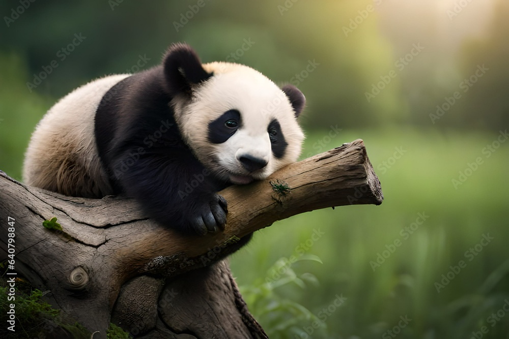Obraz premium panda eating bamboo