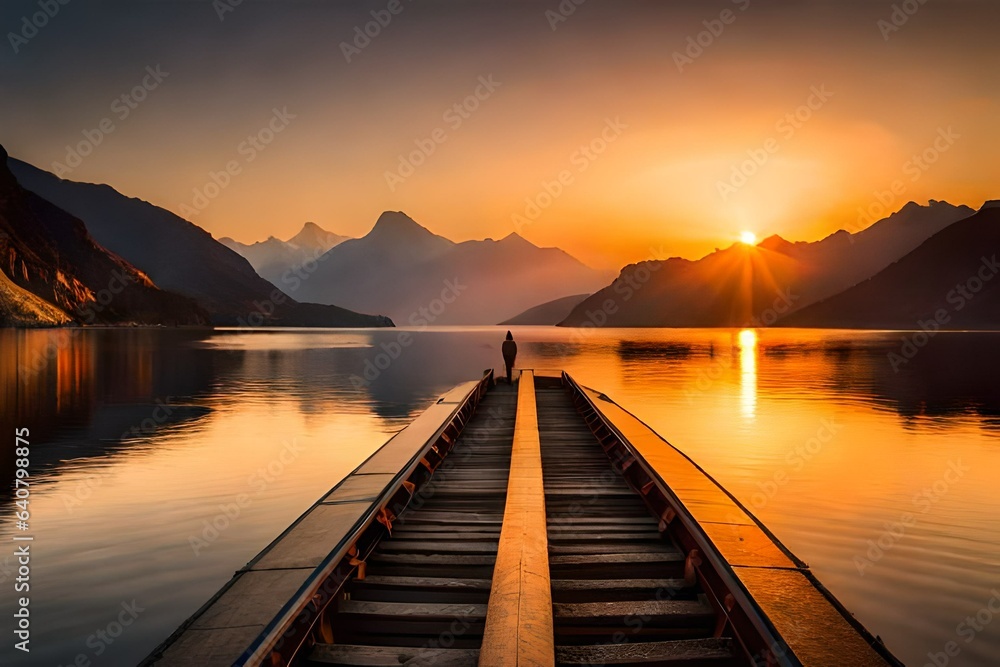 Obraz premium sunset over lake