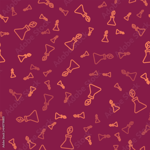 Brown line Plant breeding icon isolated seamless pattern on red background. Plants growing in the test tubes. Organic food ,agriculture and hydroponic. Vector