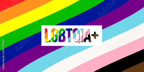 LGBTQIA+ Pride Month Banner. Pride Month Text Logo on LGBTQIA Rainbow Pride Flag Background. Design for LGBTQIA+ Pride Month Banner, Poster,Web and Social Media Post