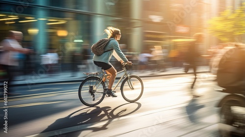 people engaging in environment-friendly activities, such as cycling, walking, or using electric vehicles, to promote sustainable transportation and reduce air pollution levels.