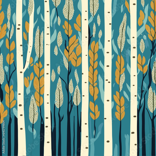 Birch tree pattern. Seamless vector illustration pattern with autumn birch trees. Perfect for textile, wallpaper or print design. Fabric Design for wallpapers, web site background, postcard.
