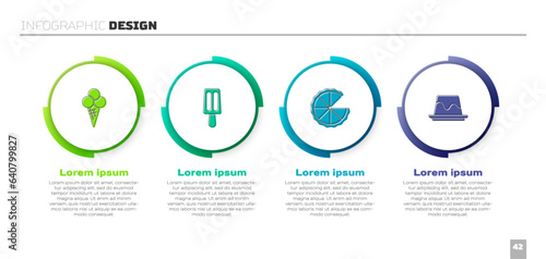 Set Ice cream in waffle cone, , Homemade pie and Pudding custard. Business infographic template. Vector