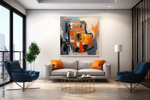 A modern living room with wall painting