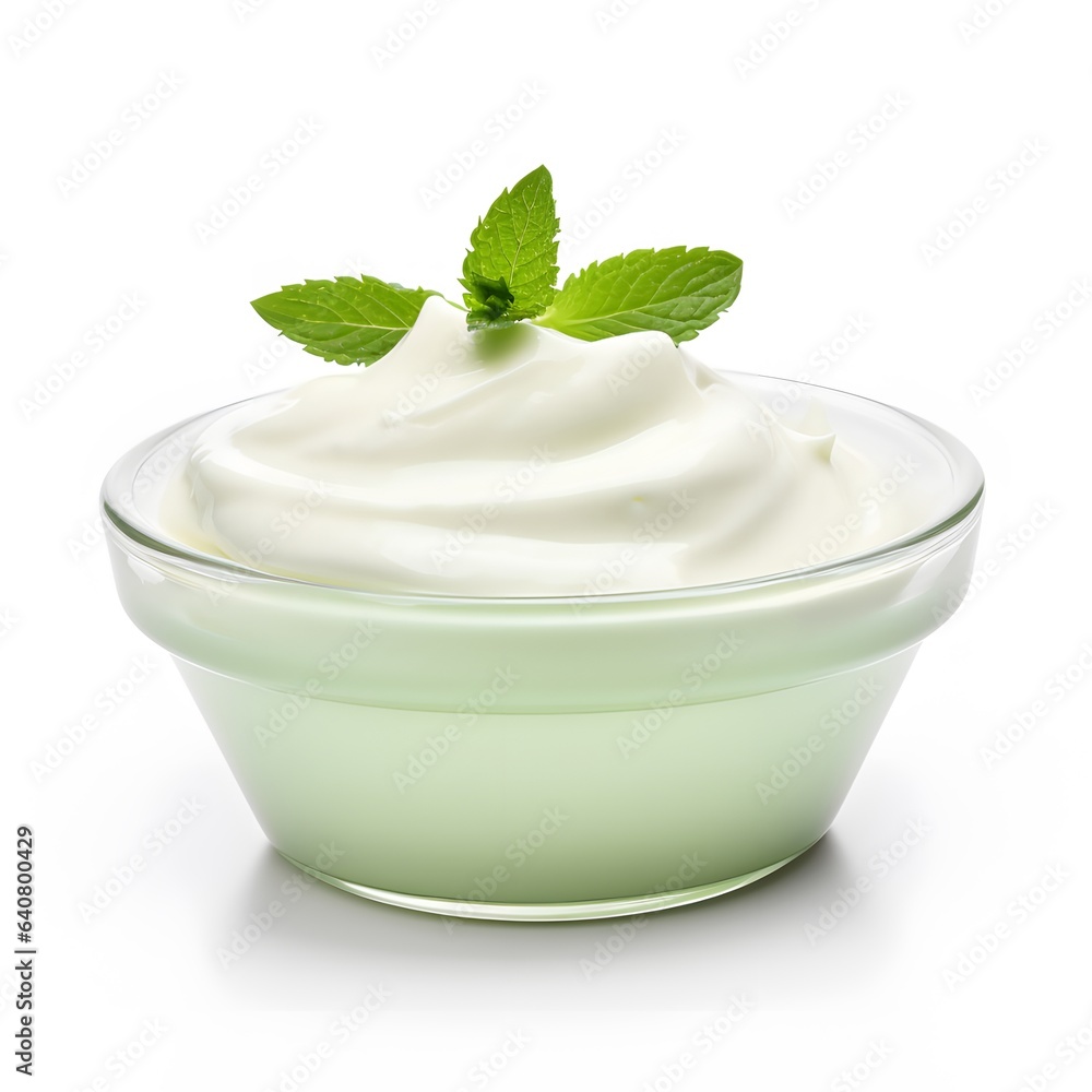 yogurt bowl with mint isolated on white yogurt bowl with mint isolated on white