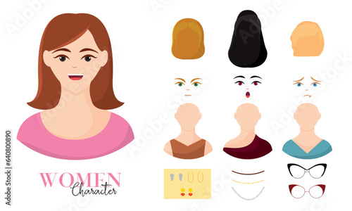 Cute young female character avatar asset Vector