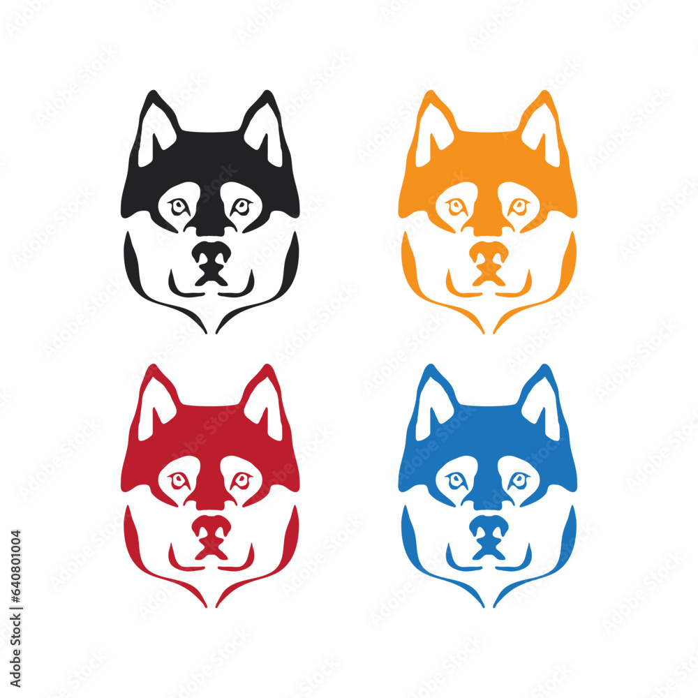 husky dog head simple vector logo set husky dog head simple vector logo set