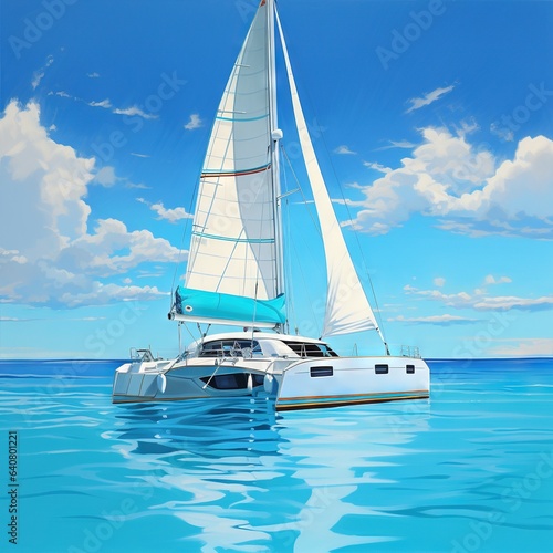  a painting of a sailboat floating in the ocean on a sunny day.  generative ai