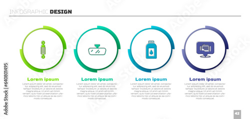Set Shock absorber, Car mirror, Canister for motor machine oil and Check engine. Business infographic template. Vector