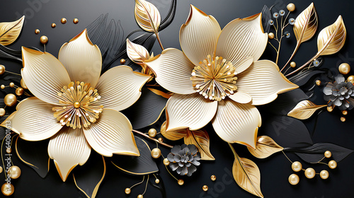 Fototapeta Naklejka Na Ścianę i Meble -  3d flowers, pattern ornament, vintage