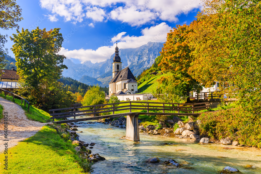 Berchtesgaden National Park, Germany. Parish Church of St. Sebastian in the village of Ramsau.