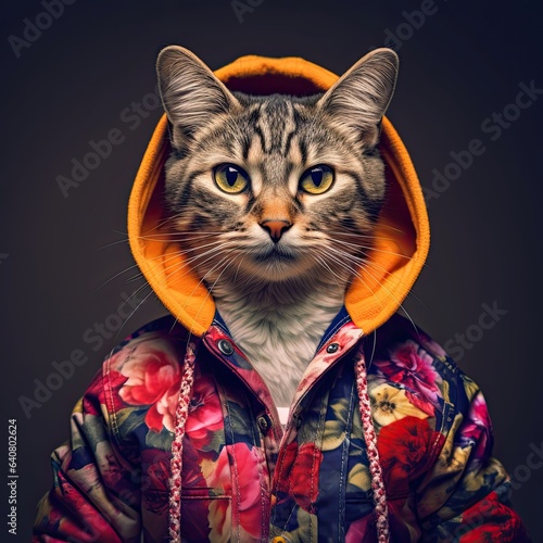 Cat Wearing Clothes  Generative AI Illustration