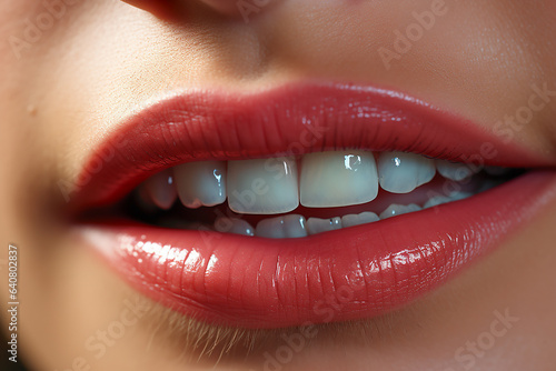 Beautiful young woman with perfect teeth  closeup