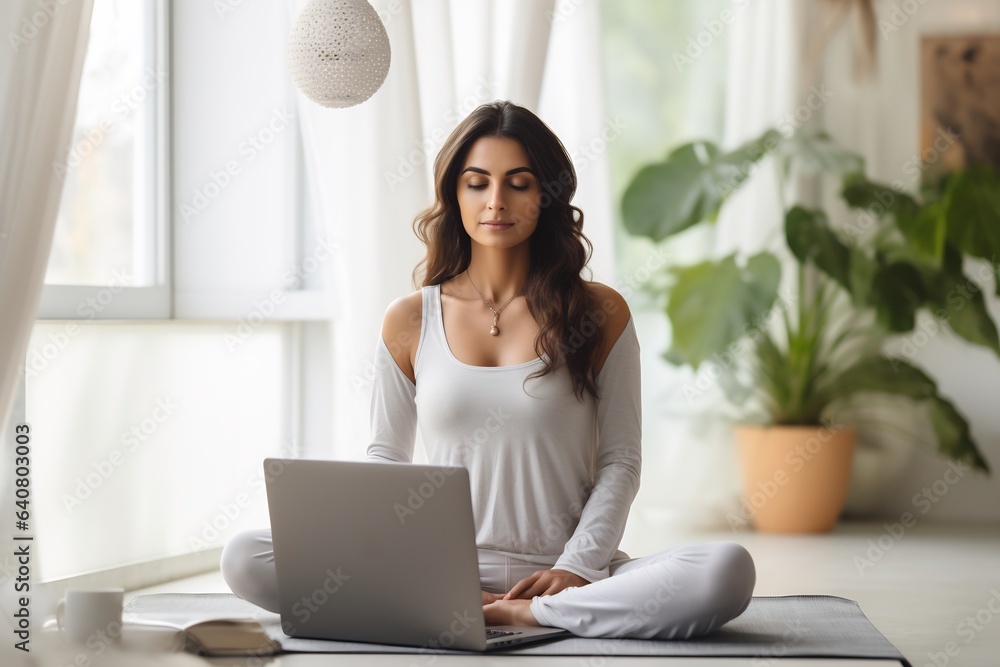 Woman in white. peaceful relaxation. horizontal render. meditation Woman in white. peaceful relaxation. horizontal render. meditation