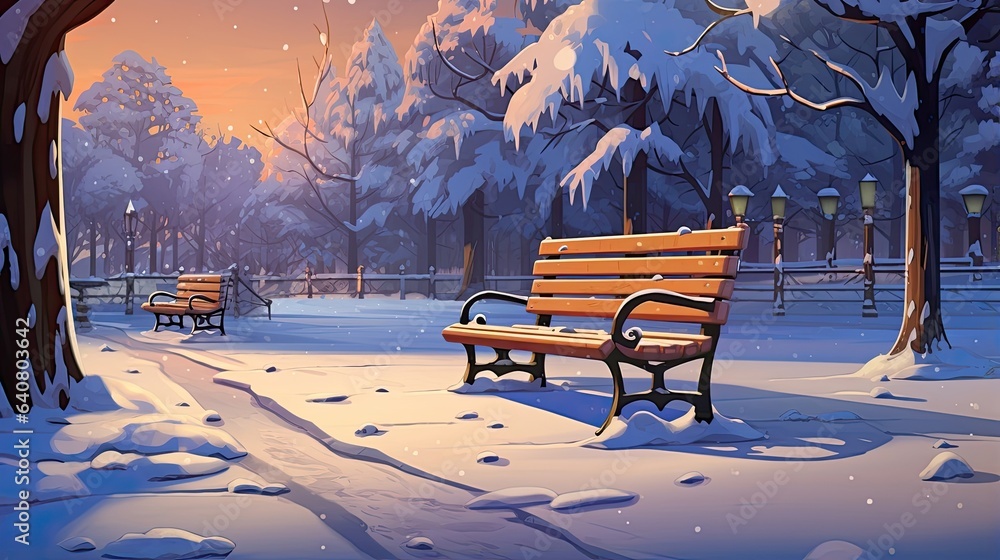 A parkbench at the park during winter
