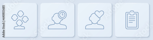 Set line Schizophrenia, Broken heart or divorce, Insomnia and Psychological test. White square button. Vector