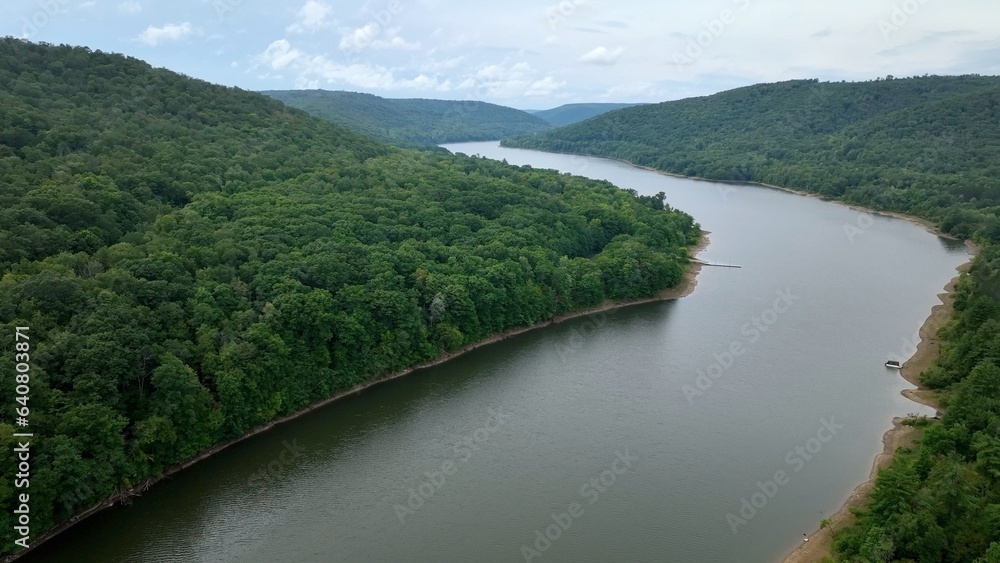 Allegheny river flows through green mountains in landscape nature area in National Forest in America wilderness Allegheny river flows through green mountains in landscape nature area in National Forest in America wilderness