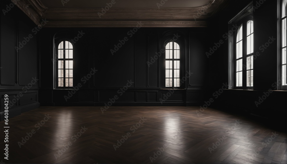 Blank wall and copy space in empty elegant dark room at night - negative space
